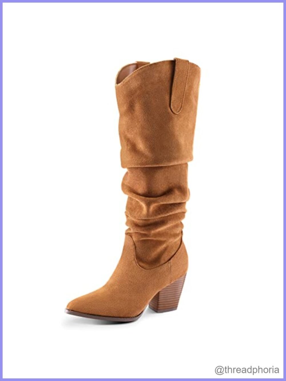 Slouchy Knee High Pointed Toe Block Heel Western Boots Faux Suede
